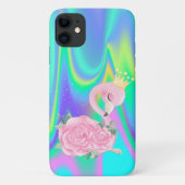 Coques Case-Mate iPhone Élégant Holographique mignon Flamant rose bébé (Dos)