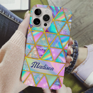 Coques iPhone 16 Pro Elégant holographique tendance faux or géométrique