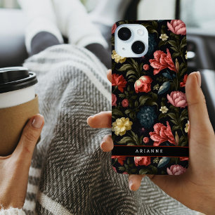 Coque Pour iPhone 15 Élégant Imaginaire noir floral personnalisé