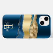 Coques Case-Mate iPhone Élégant Indigo Blue Agate Gold Sequins (Verso (horizontal))