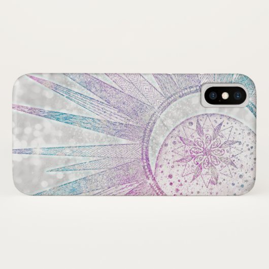 Coques Case-Mate iPhone Elegant Iridescent Sun Moon Mandala Silver Design (Dos (Horizontal))
