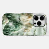 Coques Case-Mate iPhone Élégant jade vert montagnes chinoiserie monogramme (Verso (horizontal))