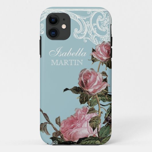Coques Case-Mate iPhone Élégant Jardin rose rose rose rose bleu bleu Vinta (Dos)