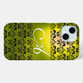 COQUES Case-Mate iPhone ÉLÉGANT JAUNE BLACK DAMASK MONOGRAM (Verso (horizontal))
