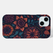 Coques Case-Mate iPhone Élégant joli moderne Art floral rouge et bleu fonc (Verso (horizontal))