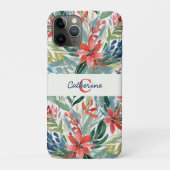 Coques Case-Mate iPhone Élégant Joli Rouge Poinsettia Fleurs Monogrammes (Dos)
