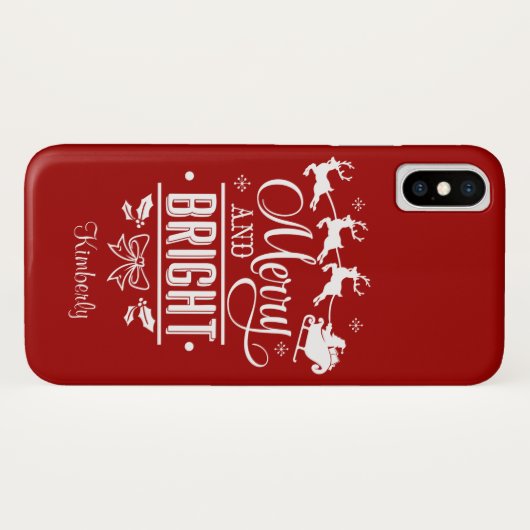 Coques Case-Mate iPhone Élégant Joyeux Noël et Monogramme de script lumine (Dos (Horizontal))