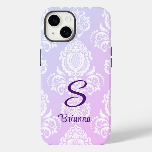 Coques Case-Mate iPhone Élégant Lavande Damask Monogramme (Verso)