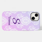 Coques Case-Mate iPhone Élégant Lavande Damask Monogramme (Verso (horizontal))