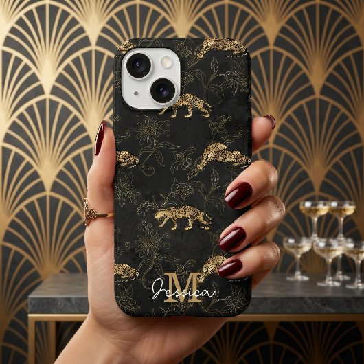 Coques Case-Mate iPhone Élégant léopard Art Déco noir et or