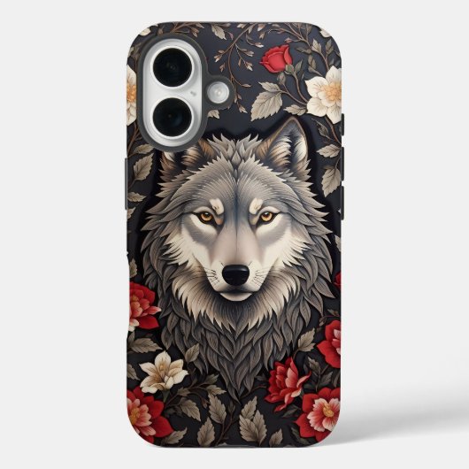Coques Case-Mate iPhone Élégant loup gris floral (Verso)