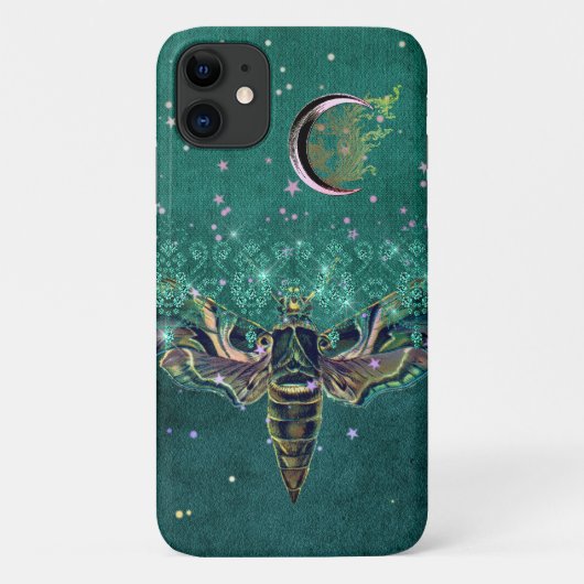 Coques Case-Mate iPhone Élégant lune de lune émeraude de nuit dentelle ver (Dos)