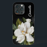 Case-Mate iPhone Case Élégant Magnolia Floral Personnalisé<br><div class="desc">Illustration Elegant Magnolia sur un arrière - plan noir aquarelle. Modifiez le nom en cliquant sur Personnaliser.</div>