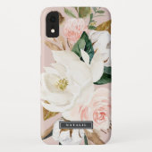 Coques Case-Mate iPhone Élégant Magnolia | Nom personnalisé blanc et blanc (Dos)