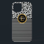 Case-Mate iPhone Case Élégant Manche d'ordinateur portable Léopard Noir<br><div class="desc">Un motif léopard noir et blanc rayé noir et blanc et un monogramme d'or et de noir élégant orne ce coque iphone. Personnalisez-le pour vous-même ou pour un cadeau ! Conçu pour vous par Blackberry Boulevard.</div>