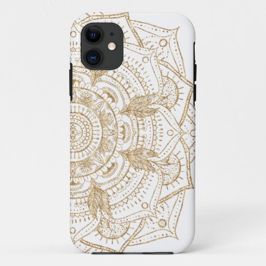 Coques Case-Mate iPhone Elégant Mandala Blanc & Or Dessiné À La Main (Dos)