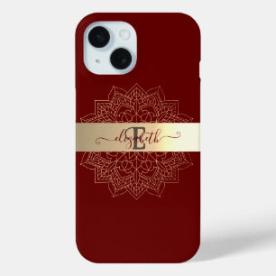 Coque Pour iPhone 15 Élégant Mandala Floral Rayure Or Moderne Rouge