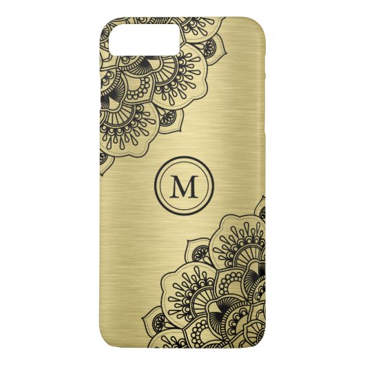 Coques Case-Mate iPhone Elégant mandala noir sur arrière - plan or métalli (Dos)