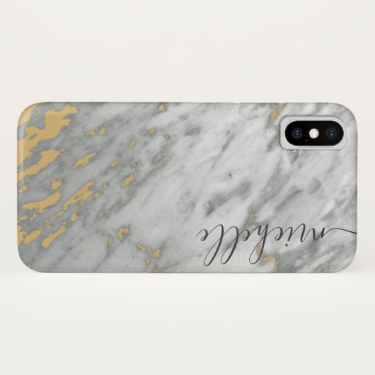 Coques Case-Mate iPhone Élégant Marble gris & Or nom monogramme (Dos (Horizontal))