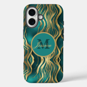 Coques iPhone 16 Elégant marbre beige turquoise bleu Turquoise Mono