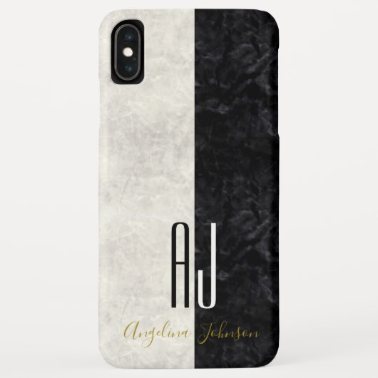 Coques Case-Mate iPhone Élégant Marbre Noir et Blanc Initiales Monogramme (Dos)