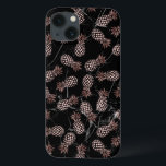 iPhone 13 Coque élégant marbre noir rose or ananas<br><div class="desc">Design élégant et tendance avec motif d'ananas rose en faux or et marbre noir.</div>