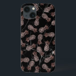 iPhone 13 Coque élégant marbre noir rose or ananas<br><div class="desc">Design élégant et tendance avec motif d'ananas rose en faux or et marbre noir.</div>