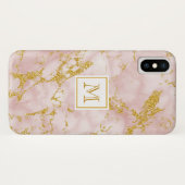 Coques Case-Mate iPhone Elégant marbre rose Monogramme Parties scintillant (Dos (Horizontal))