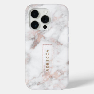 Coque iPhone 15 Pro Élégant marbre rose-or