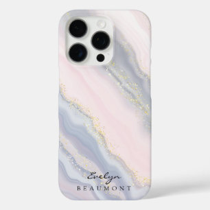 Coques iPhone 16 Pro Élégant marbre rose violet pastel personnalisable
