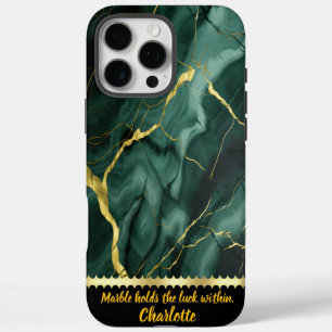 Coques iPhone 16 Pro Max Elégant marbre vert avec design veineux doré