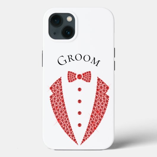 Coques Case-Mate iPhone Elégant Mariage Groom Tuxedo Red White Typography (Verso)