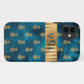 Coques Case-Mate iPhone Élégant métal Turquoise d'ananas Monogramme (Dos (Horizontal))