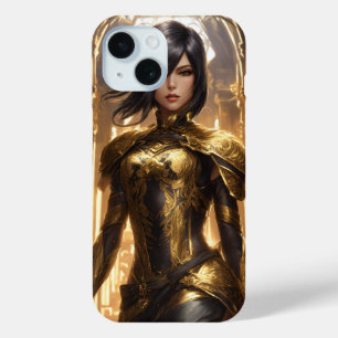 Coque Pour iPhone 15 Elégant Mikasa Ackerman - Gold & Black Intricate