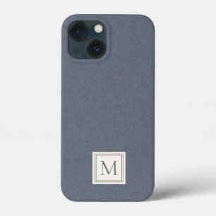 Case-Mate iPhone Case Élégant Minimaliste Bleu Gris Faux Lin Monogramme