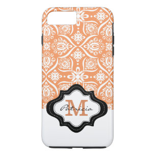 Coque Case-Mate Pour iPhone Élégant modèle de damas orange Monogramme perso