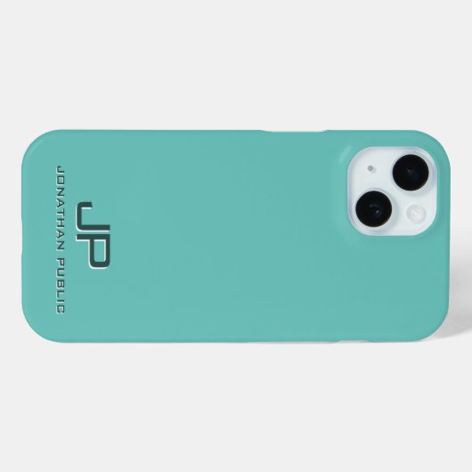 Coques Case-Mate iPhone Élégant Modèle Monogramme Turquoise bleu vert (Verso (horizontal))