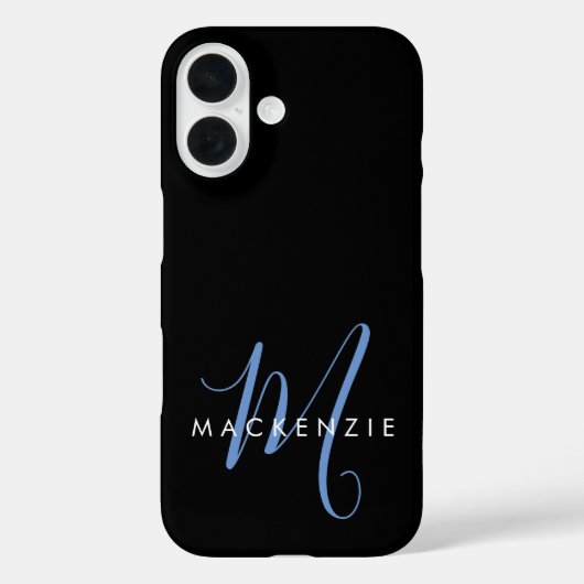 Coques Case-Mate iPhone Elegant Modern Black Blue Script Monogram (Verso)