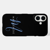 Coques Case-Mate iPhone Elegant Modern Black Blue Script Monogram (Verso (horizontal))