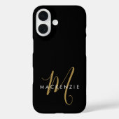 Coques Case-Mate iPhone Elegant Modern Black Gold Script Monogram (Verso)