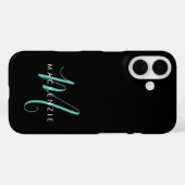 Coques Case-Mate iPhone Elegant Modern Black Teal Script Monogram (Verso (horizontal))