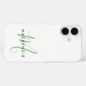 Coques Case-Mate iPhone Elegant Modern White Green Script Monogram (Verso (horizontal))