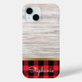Coques Case-Mate iPhone Élégant Moderne Bois Or Buffalo Nom Plaid (Verso)