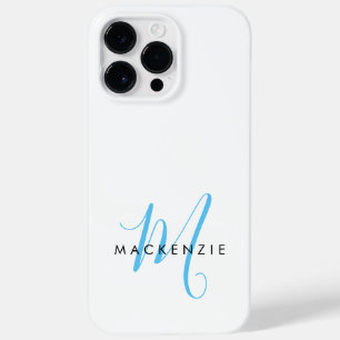 Coque Pour Pour iPhone 14 Pro Max Élégant Moderne Ciel Blanc Bleu Monogramme Script