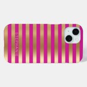 Coques Case-Mate iPhone Élégant moderne Hot rose et Gold Stripe avec nom (Verso (horizontal))