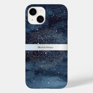 Coque Pour iPhone 14 Élégant Moderne Mandala Rayure Argent Bleu Marine