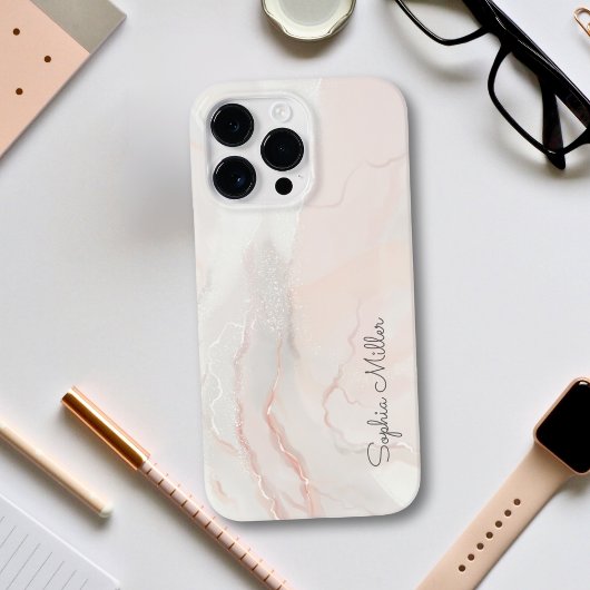 Coques Case-Mate iPhone Élégant Moderne Marbre Perle Rose Gold Avec Nom