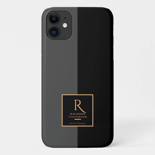 Coques Case-Mate iPhone Élégant Moderne Monogrammé Noir Or (Dos)