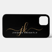 Coques Case-Mate iPhone Élégant moderne Script Monogramme Initiales Black  (Verso (horizontal))