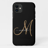 Coques Case-Mate iPhone Élégant Monogram Black Gold Nom (Dos)